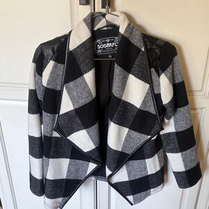 Sugarfly Black and White Buffalo Plaid Open Front Jacket
